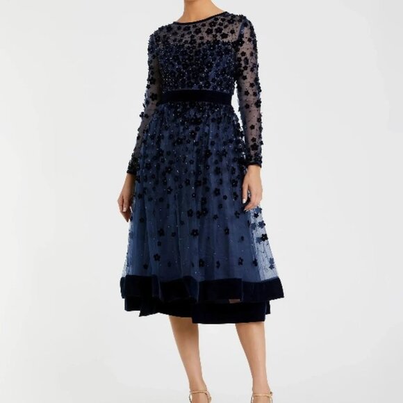 Mac Duggal Embellished Illusion Dress 67007 - Midnight - Picture 1 of 2
